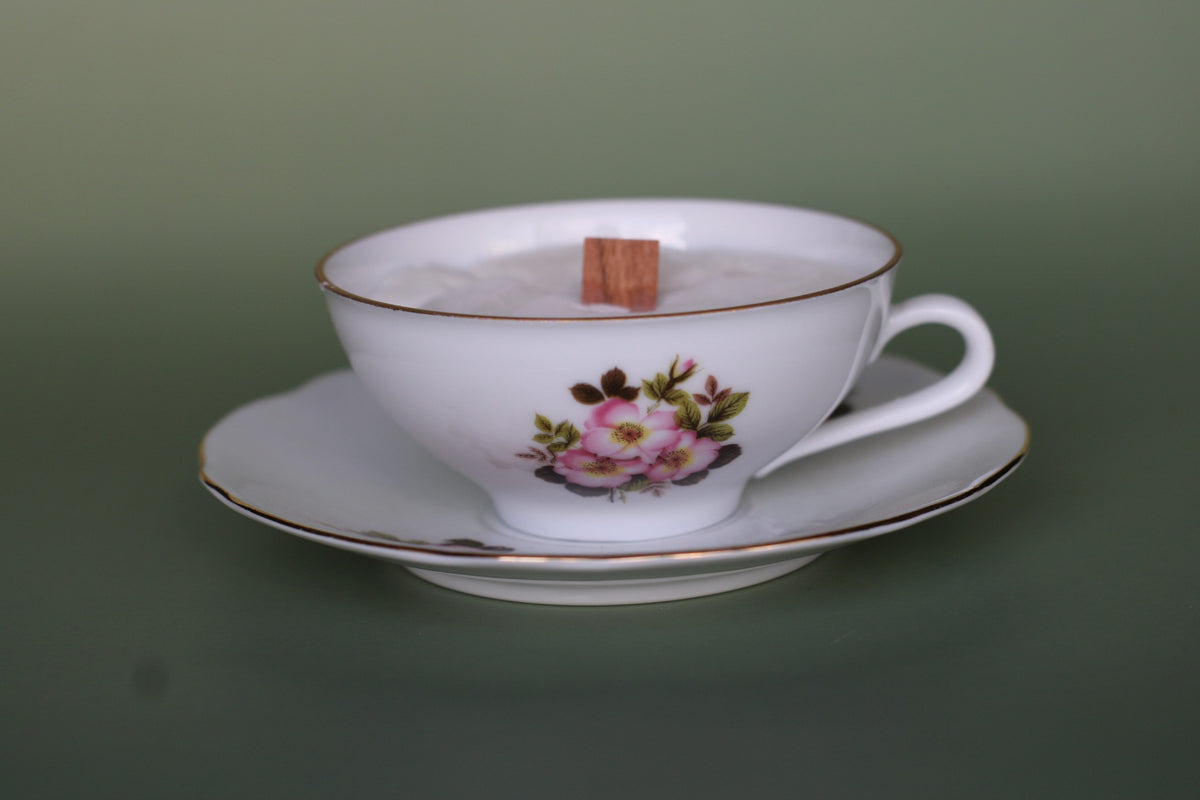 Bougie vintage fleurs roses