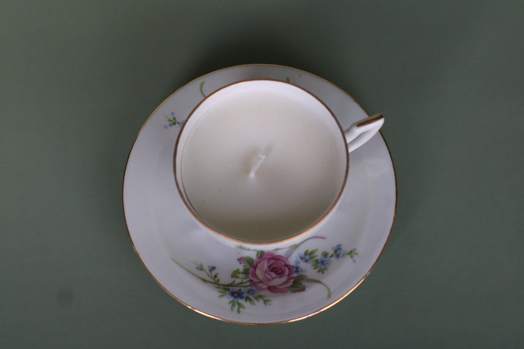 Bougie vintage fleurs roses et bleues