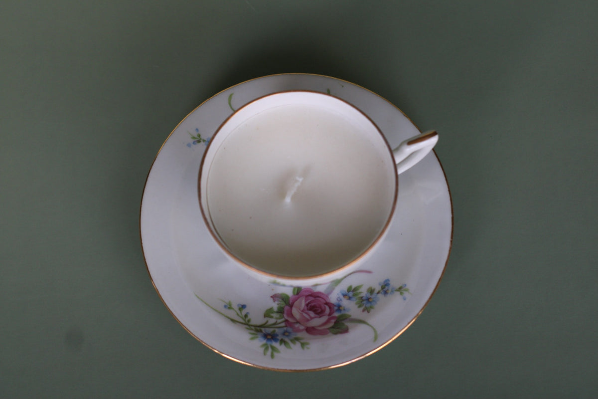 Bougie vintage fleurs roses et bleues
