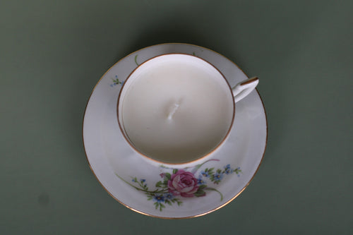 Bougie vintage fleurs roses et bleues